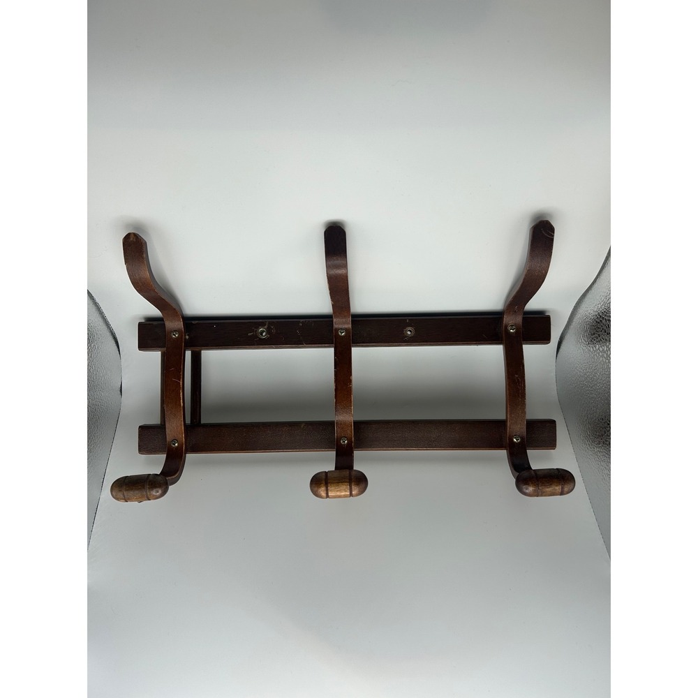 Vintage Mid Century Bentwood Wall Mounted Coat Rack 3 Triple Hooks Thonet Wood